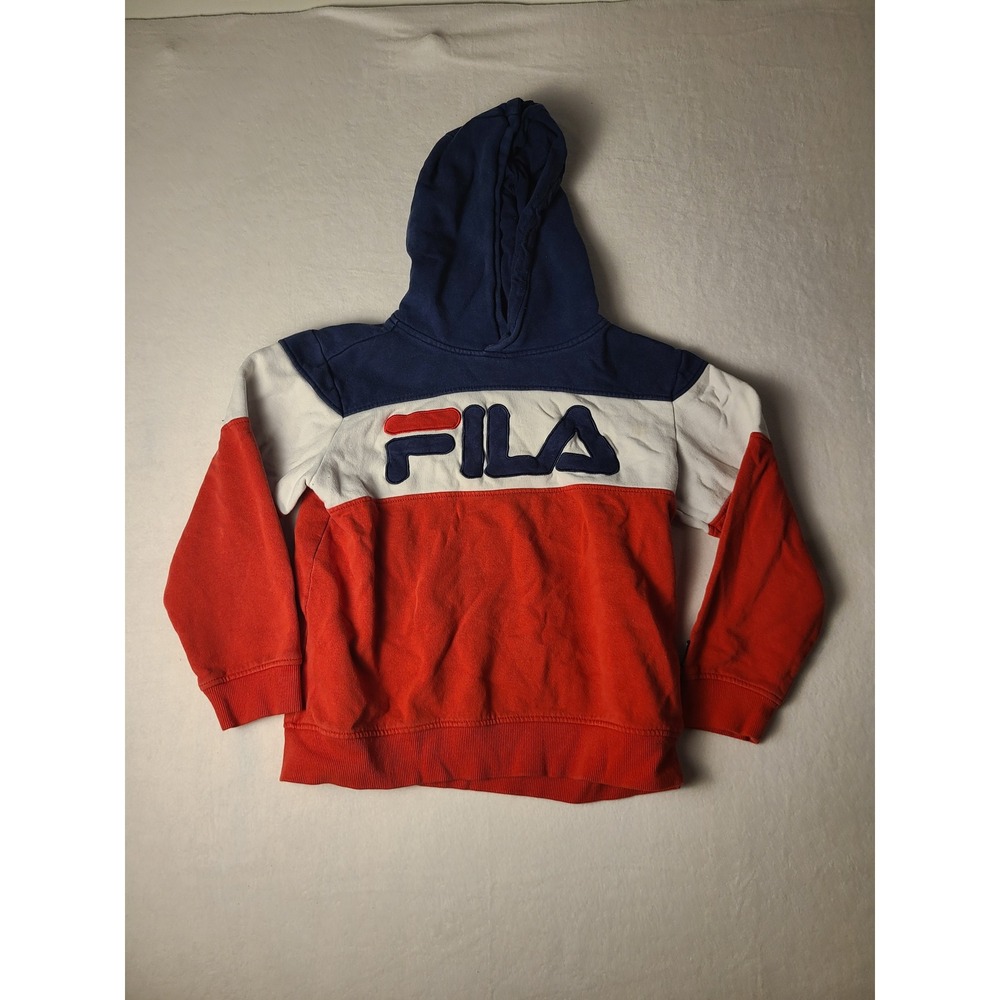 Y2K Retro Fila Hoodie Kids M Multicolor Colorblock Logo Pullover Sweatshirt